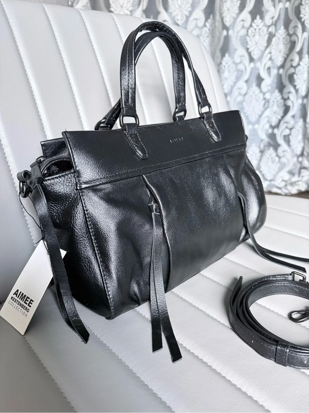 Aimee Kestenberg 3 Way Black Leather Satchel Crossbody & Shoulder Bag